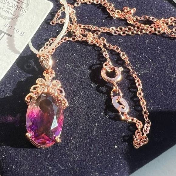 Oval cut amethyst pendant Rosegold necklace - Picture 7 of 10